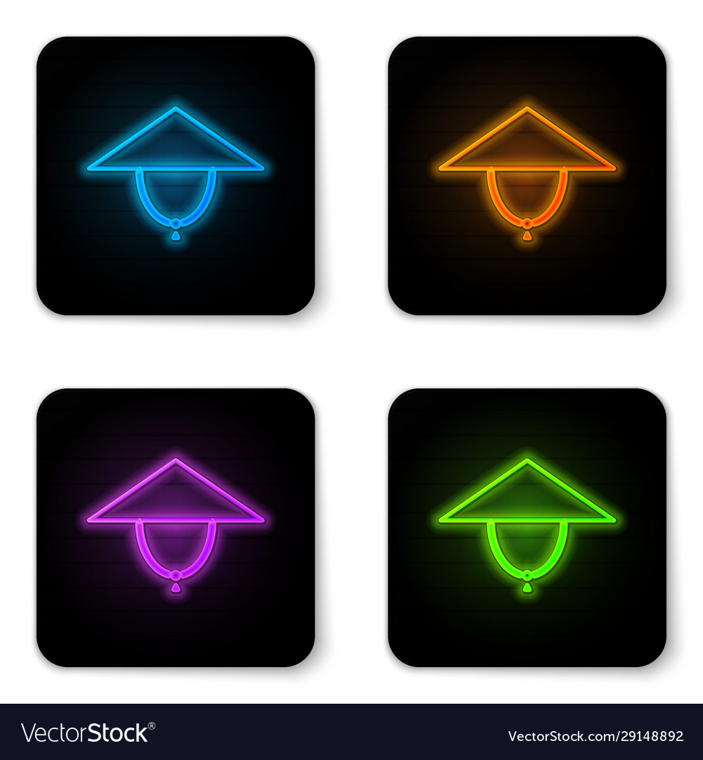 Glowing neon asian conical hat icon isolated