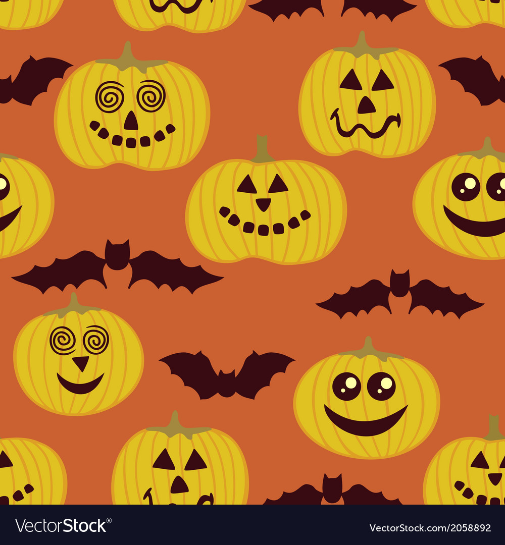 Halloween seamless texture with pumpkin and bats