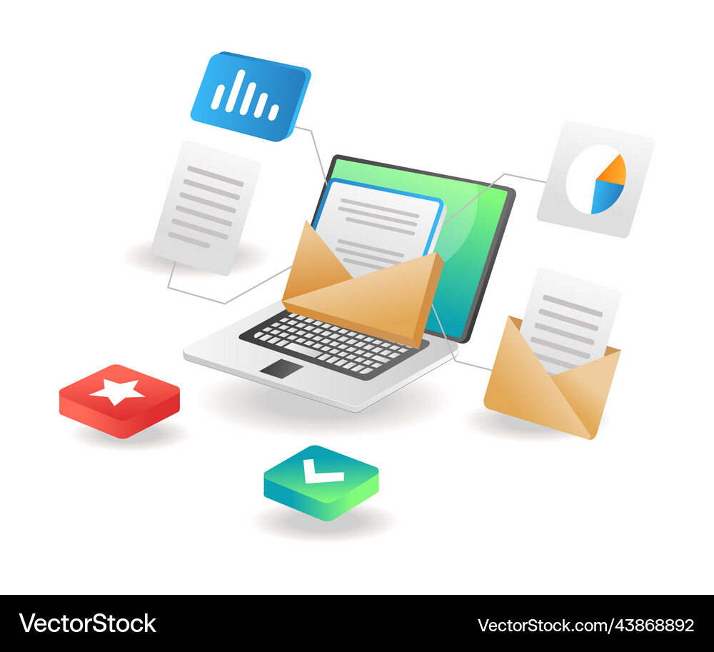Isometric concept network data analyst email Vector Image