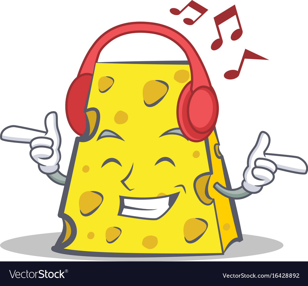 Listening music cheese character cartoon style