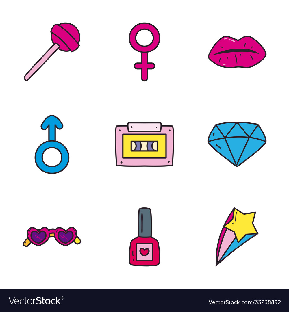 Pop art line and fill style icon set design