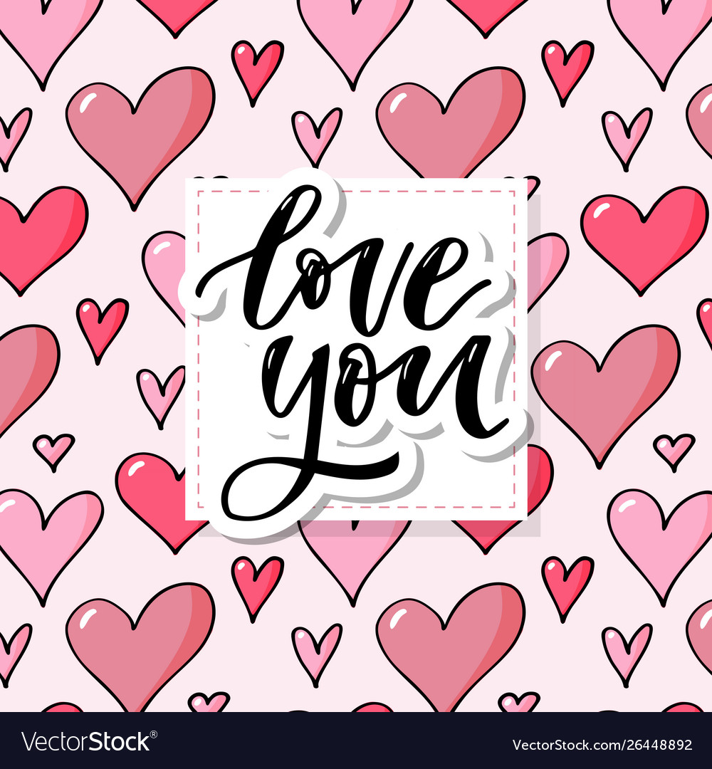 Romantic pattern with hand drawn red hearts Vector Image