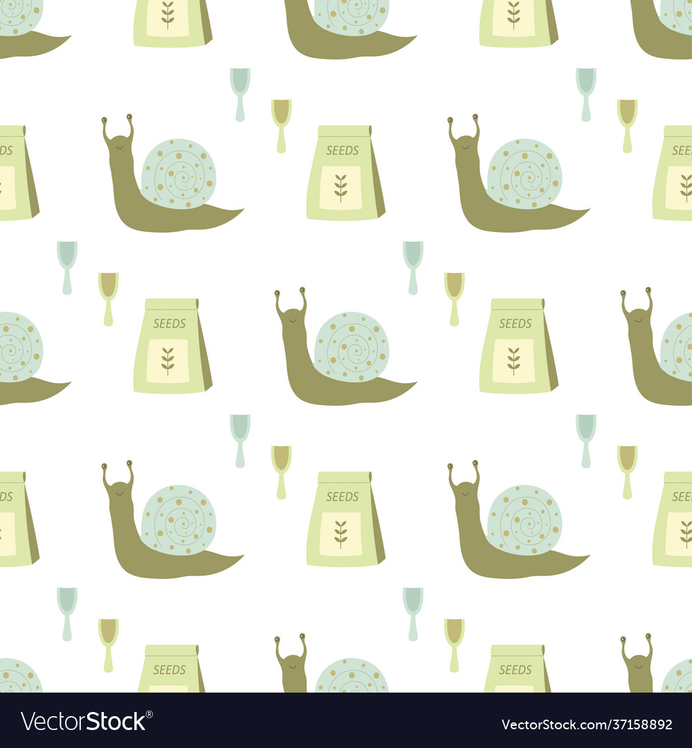 Seamless pattern with snails on white background vector image Seamless pattern with snails on white background