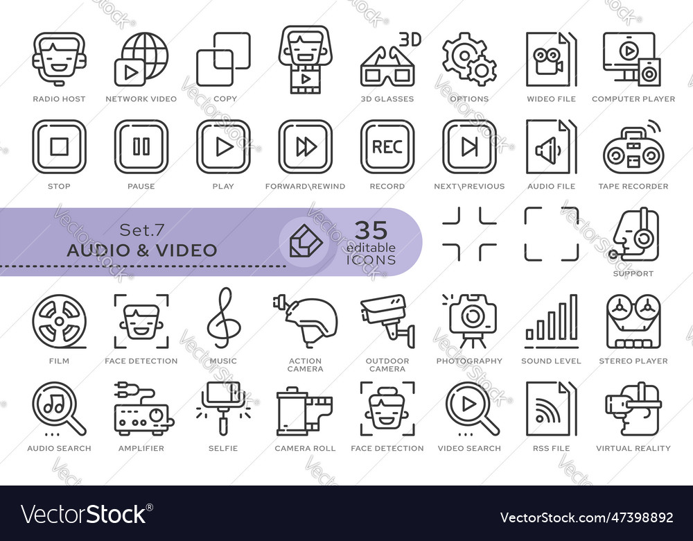 Set icons audio and video 07