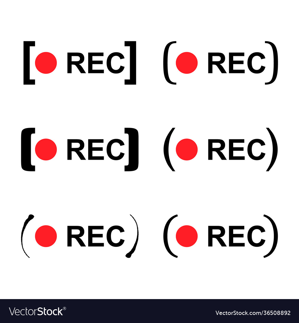 Set recording sign button red app panel rec vector image Set recording sign button red app panel rec