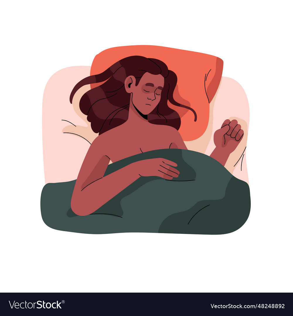 Sleepy woman lying sleep in bed asleep people vector image Sleepy woman lying sleep in bed asleep people