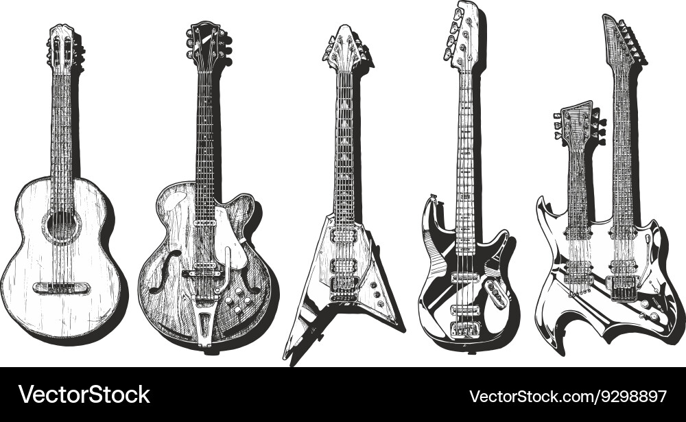 Acoustic and electric guitars set Royalty Free Vector Image