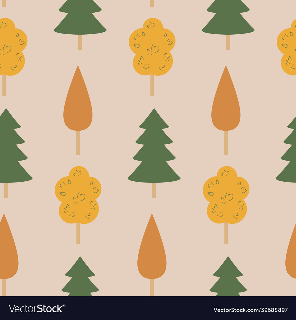 Autumn seamless pattern fir trees and deciduous