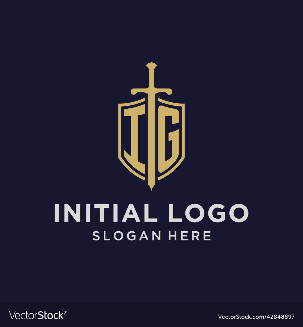 Ig logo initial monogram with shield and sword