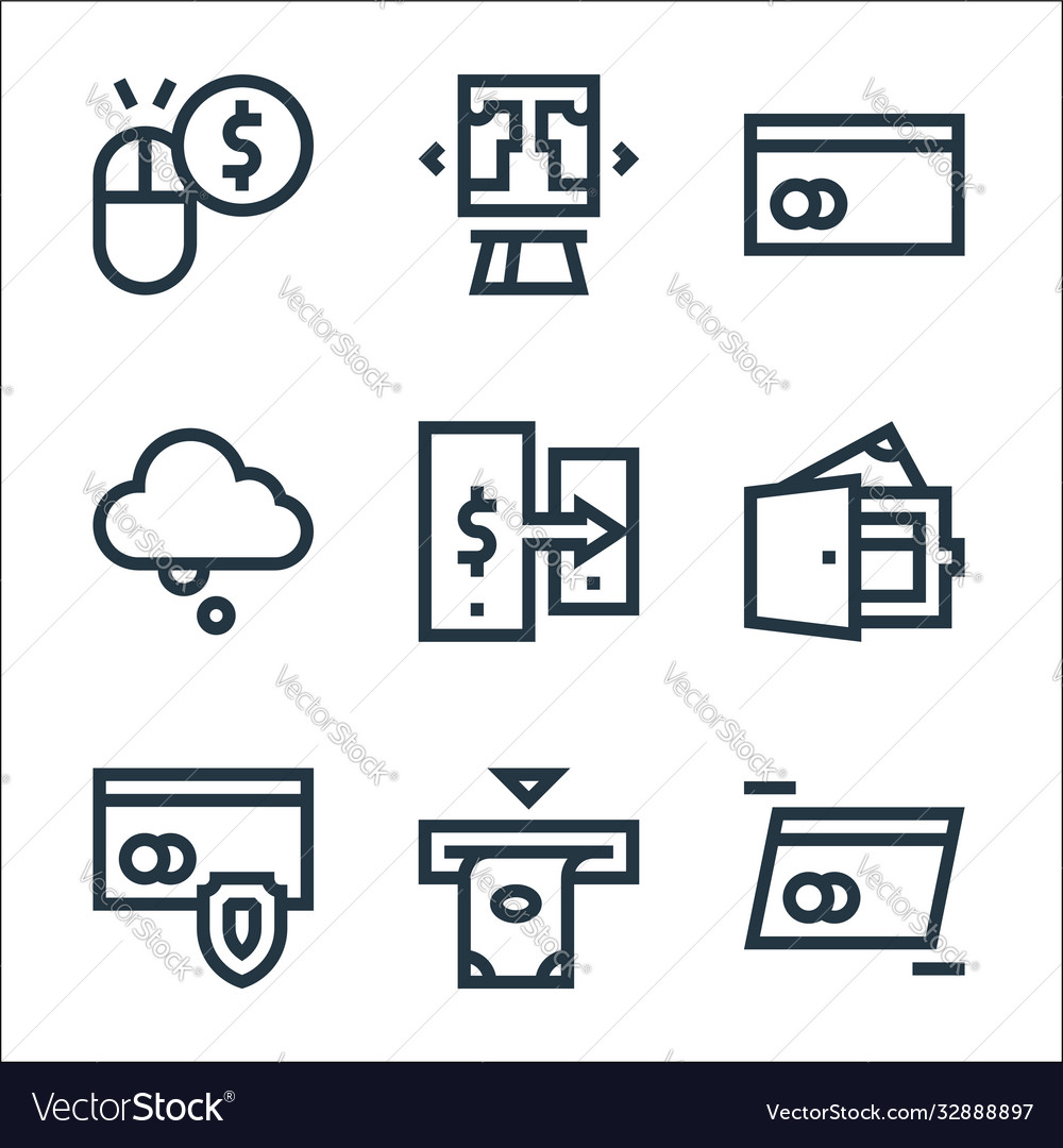 Payment line icons linear set quality