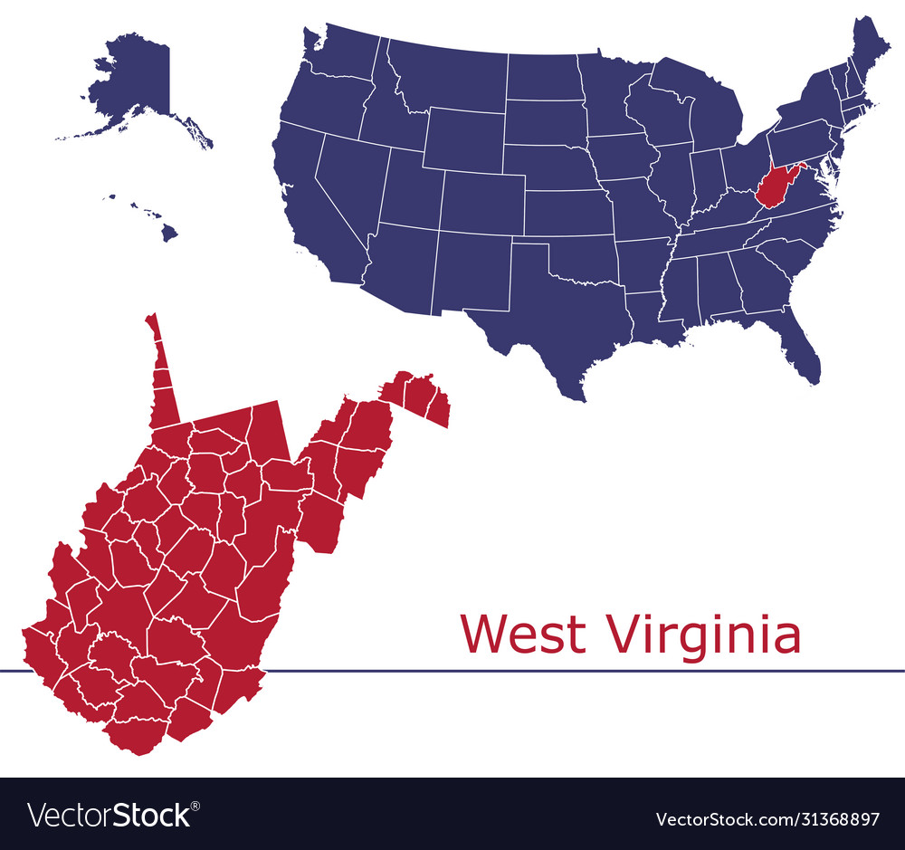 West Virginia Map Counties With Usa Map Royalty Free Vector 9002