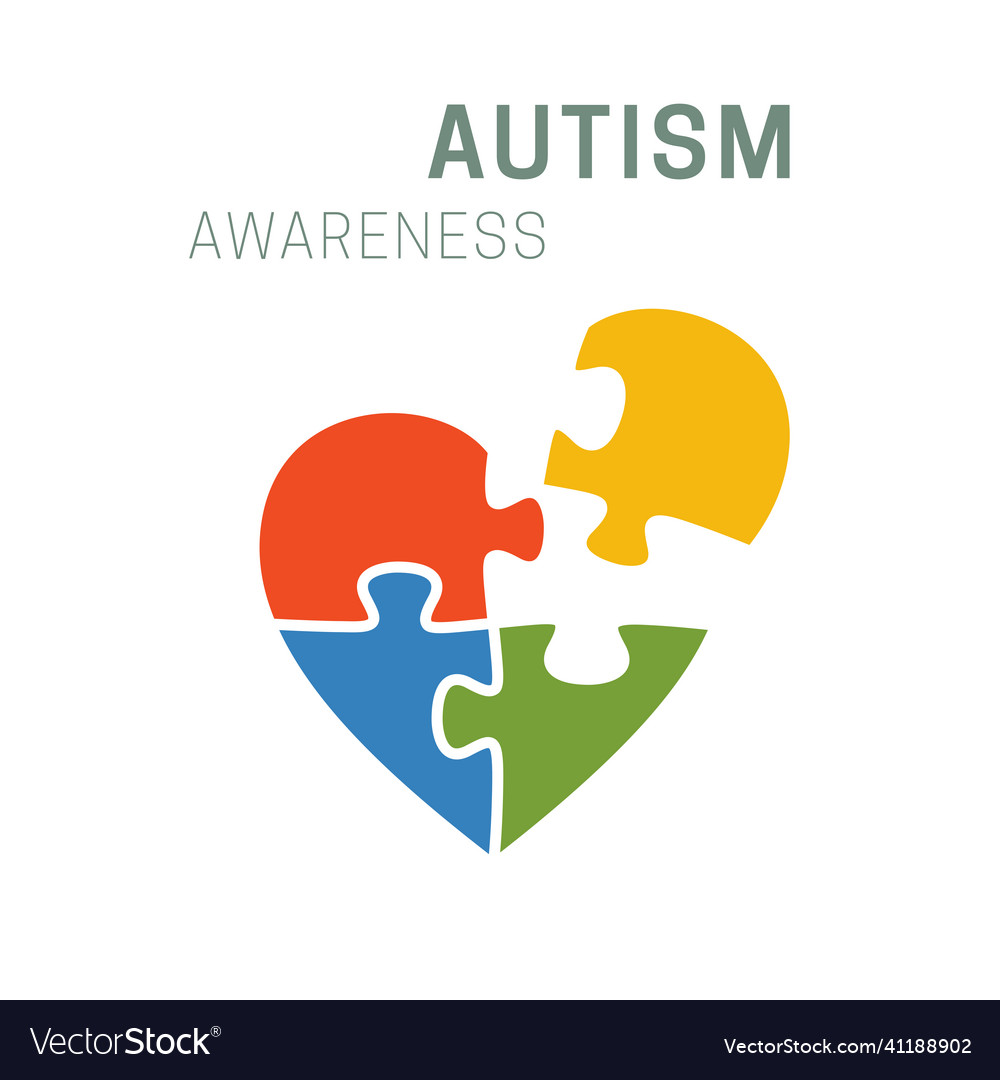 Autism awareness banner with colored heart puzzle Vector Image