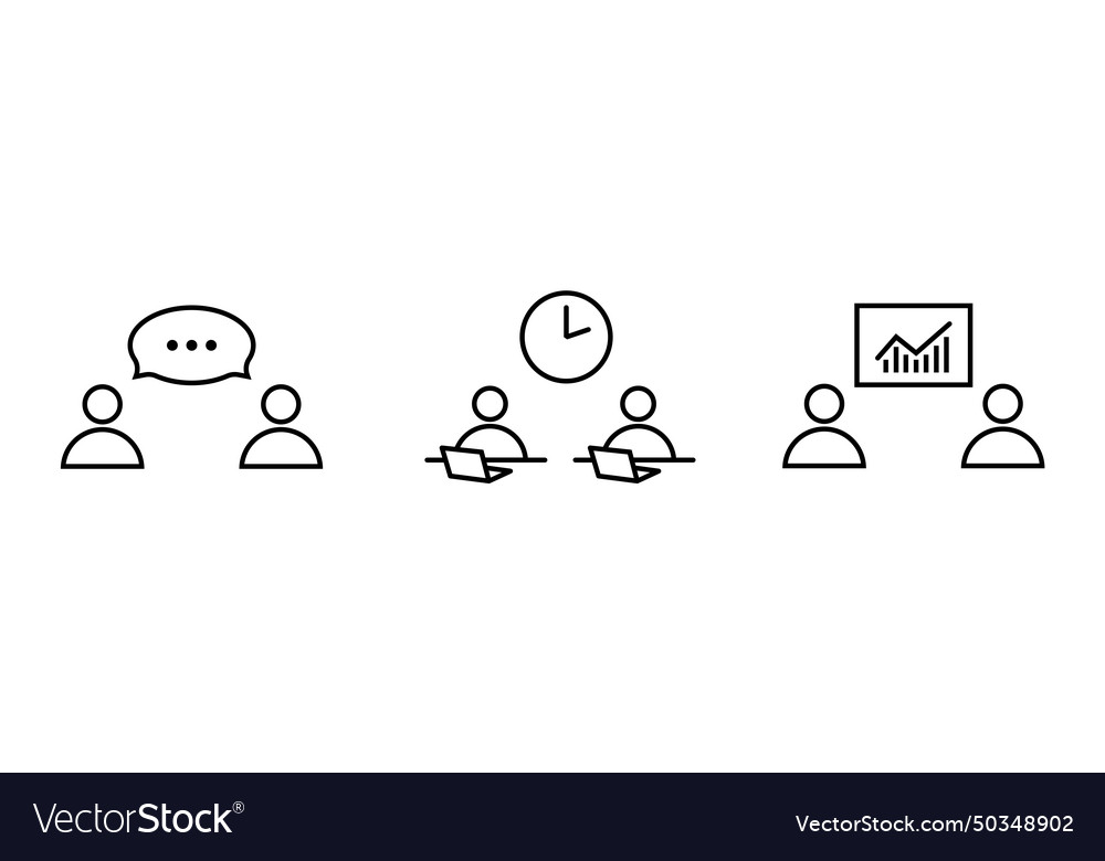 Business teamwork line icon set in flat style