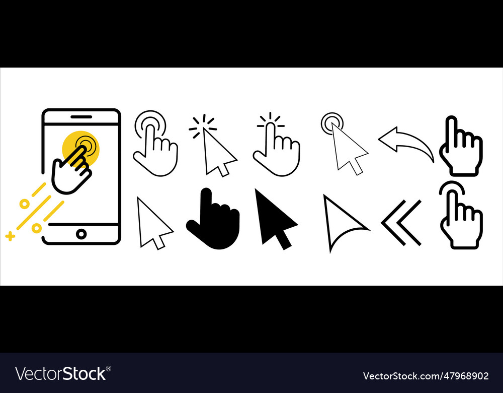 Computer mouse click cursor gray arrow icons set