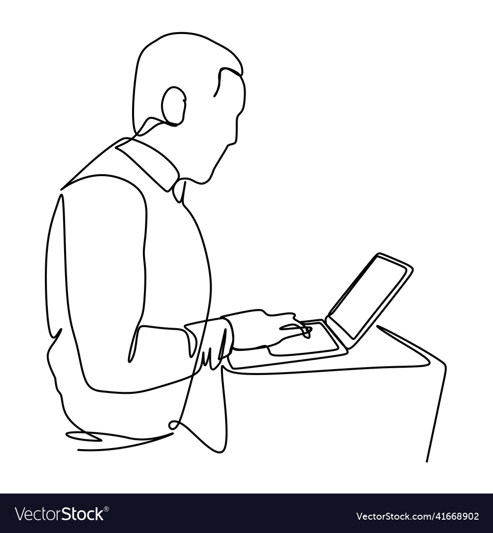 Continuous line drawing of man working using