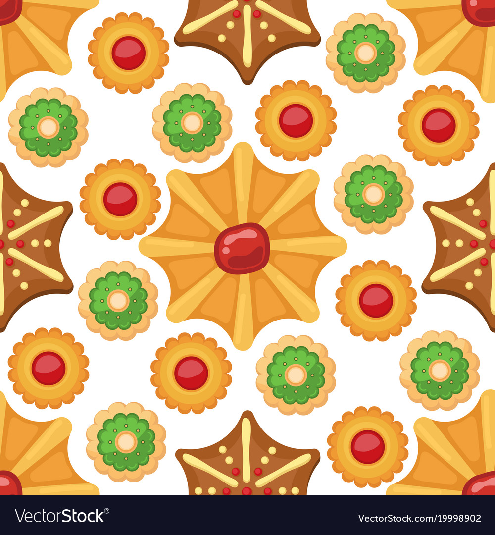 Different cookie cakes seamless pattern background