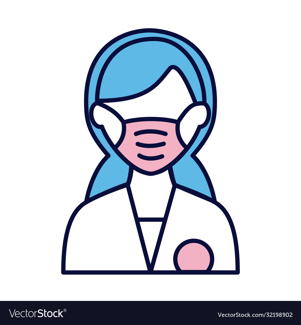 Female wearing medical mask line and fill style