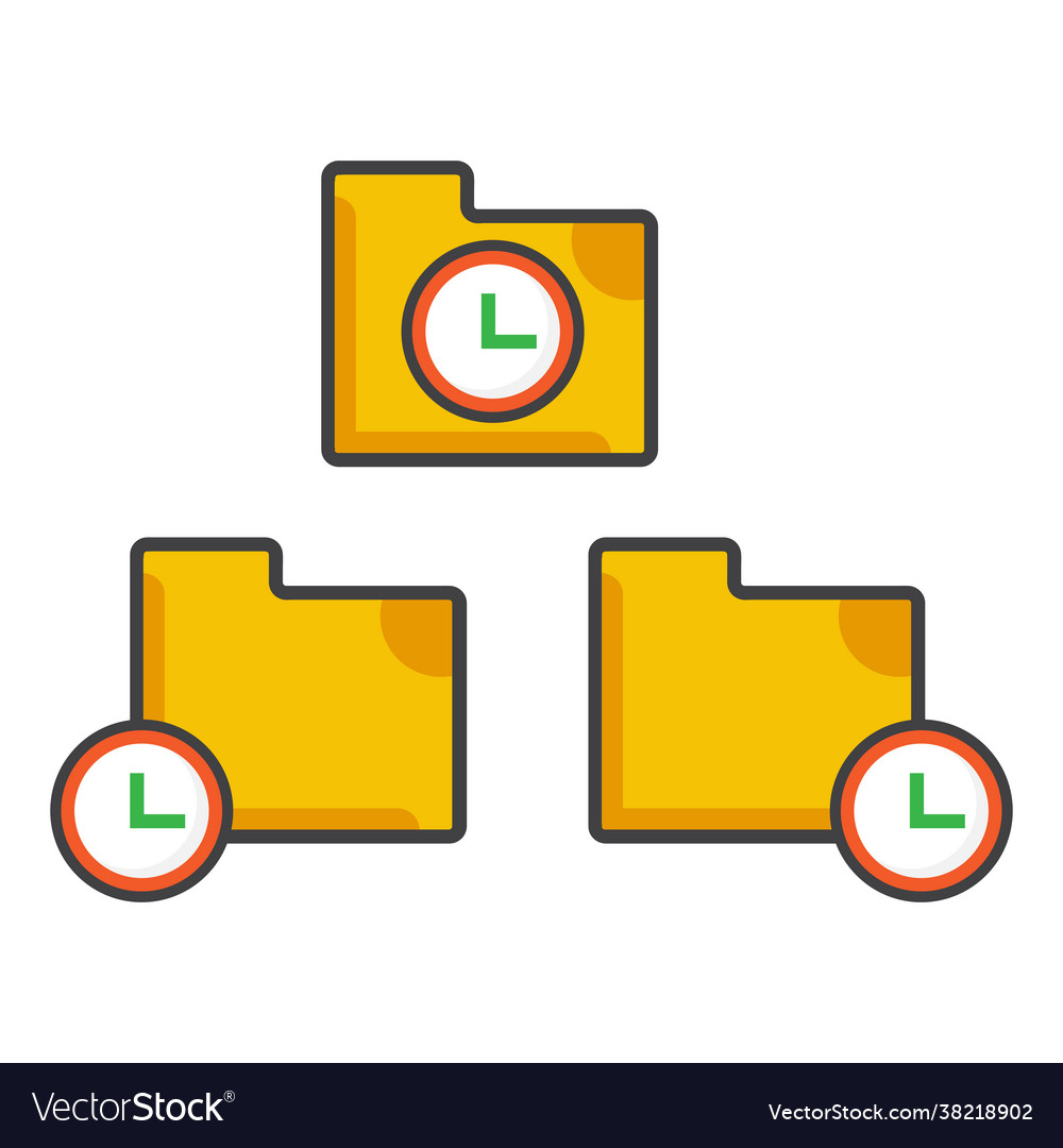 File folder with time icon flat vector image File folder with time icon flat