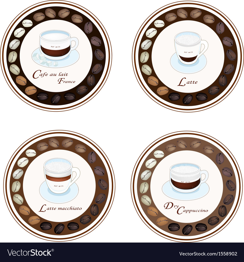 Four kind of coffee beverage in retro round label