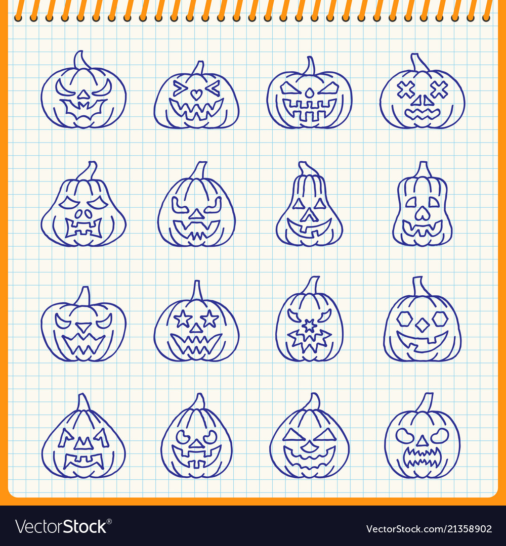 Halloween pumpkin line icons handdrawn pen effect