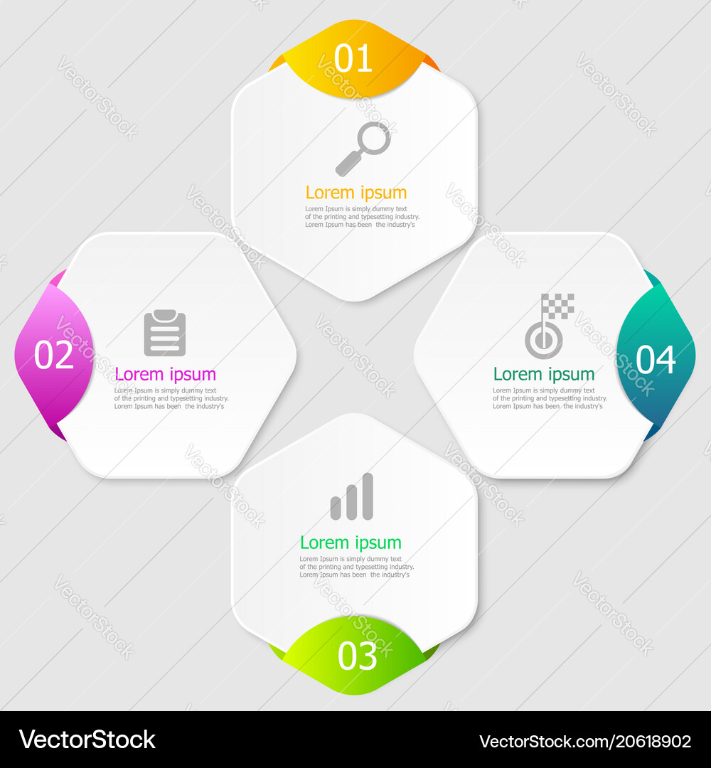 Hexagon infographic elements layout 4 steps Vector Image
