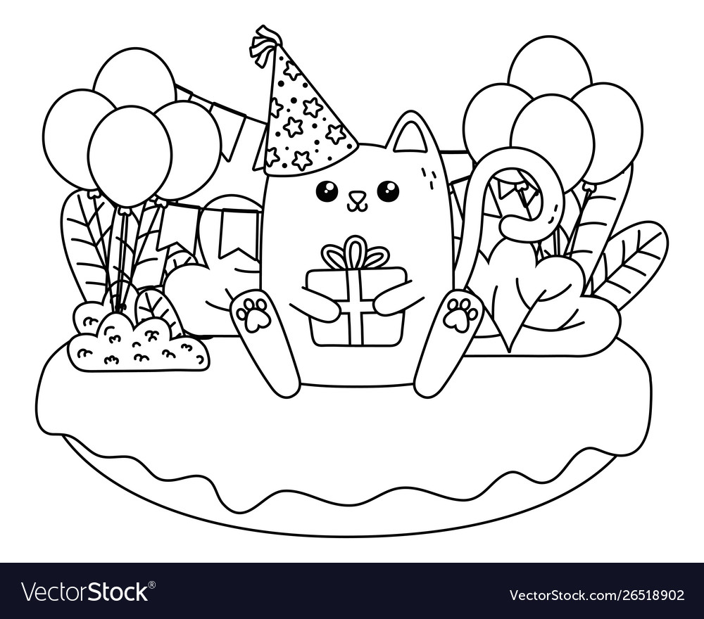 Kawaii cat and happy birthday design Royalty Free Vector