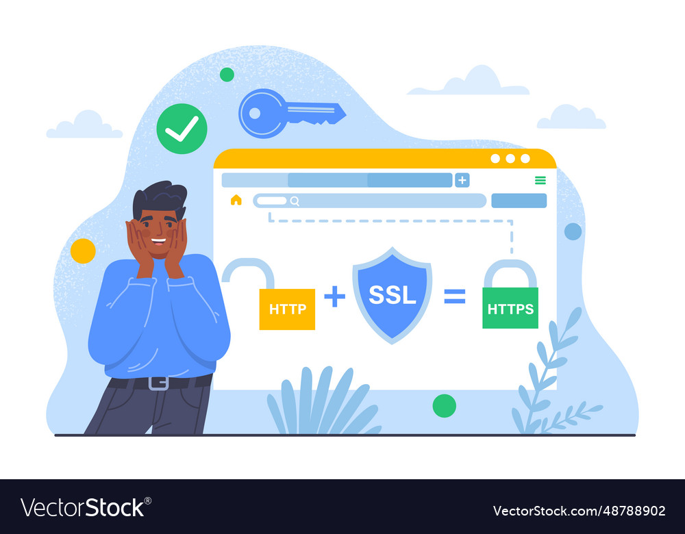 Man with ssl concept vector image Man with ssl concept