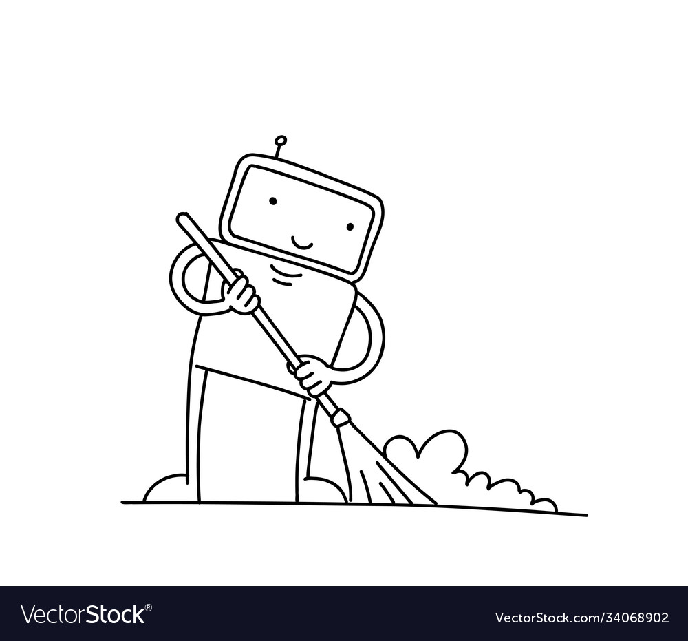Robot cleaner sketch with broom tidy up cleaning Vector Image