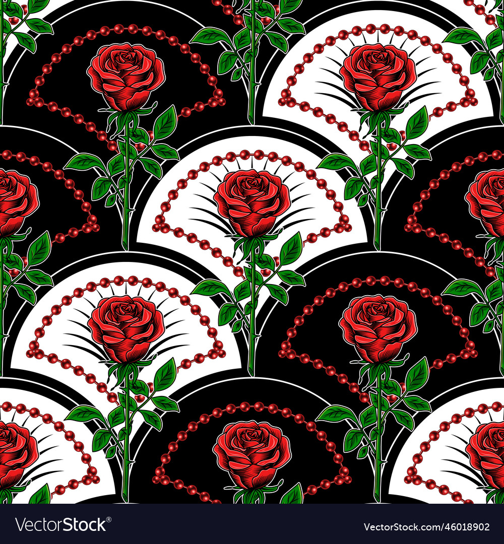 Seamless pattern with shell shaped grid roses vector image Seamless pattern with shell shaped grid roses