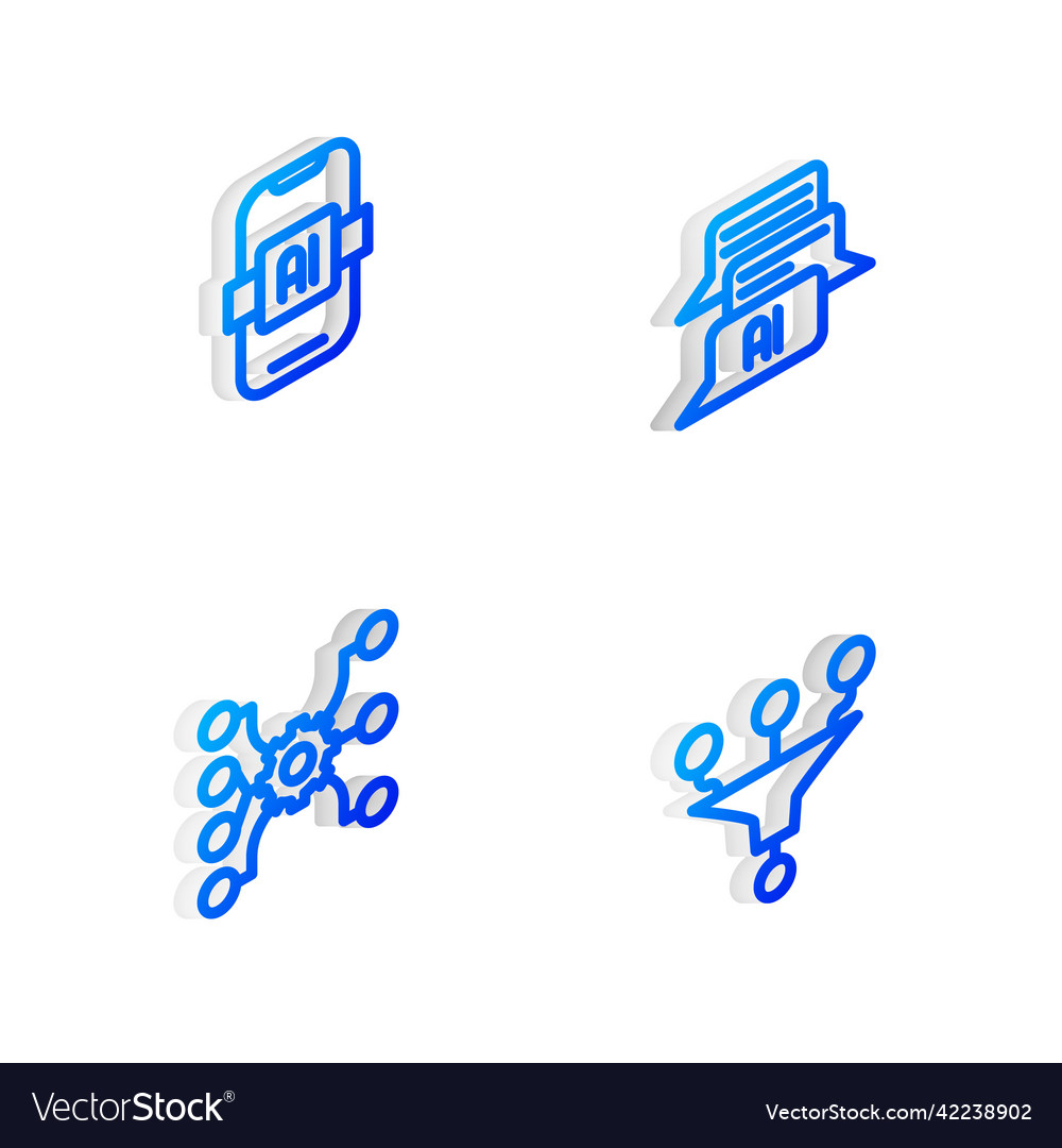 Set isometric line chat bot artificial vector image Set isometric line chat bot artificial