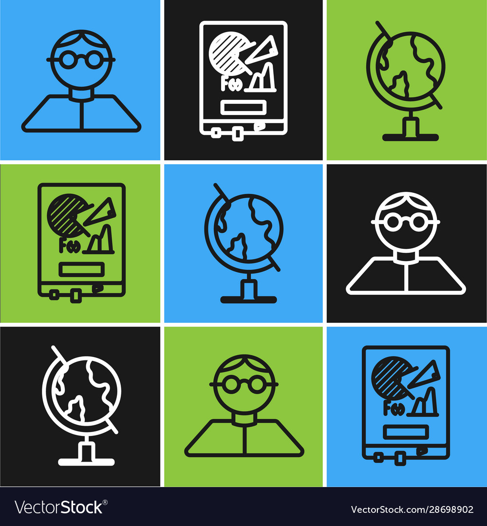 Set line student earth globe and board with graph vector image Set line student earth globe and board with graph