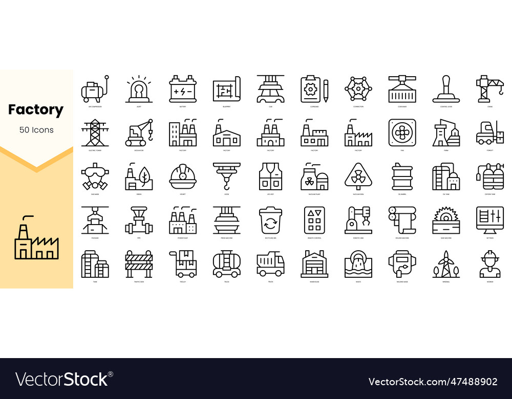 Set of factory icons simple line art style vector image Set of factory icons simple line art style