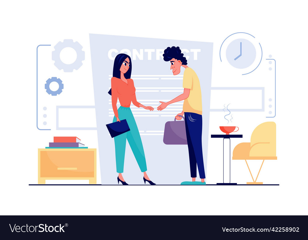 Teamwork at office concept in flat cartoon design Vector Image