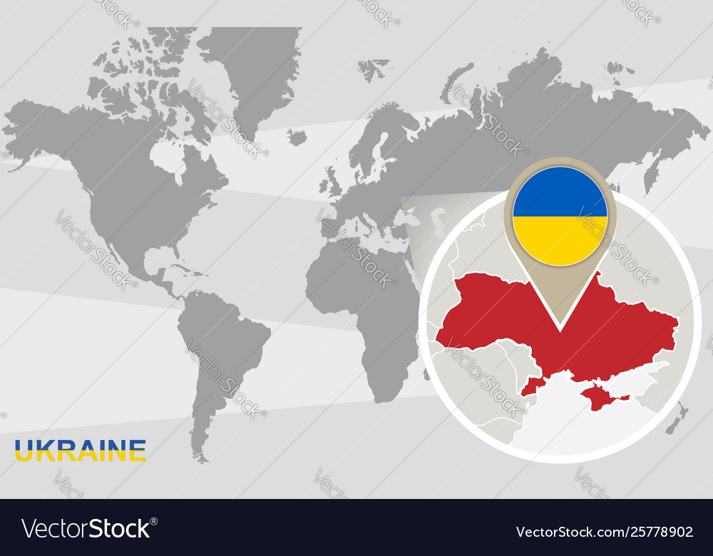 World map with magnified ukraine Royalty Free Vector Image