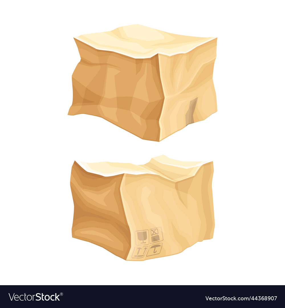 Crumpled cardboard box with corrugated sides