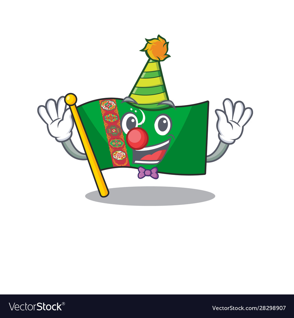 Cute clown flag turkmenistan placed on cartoon