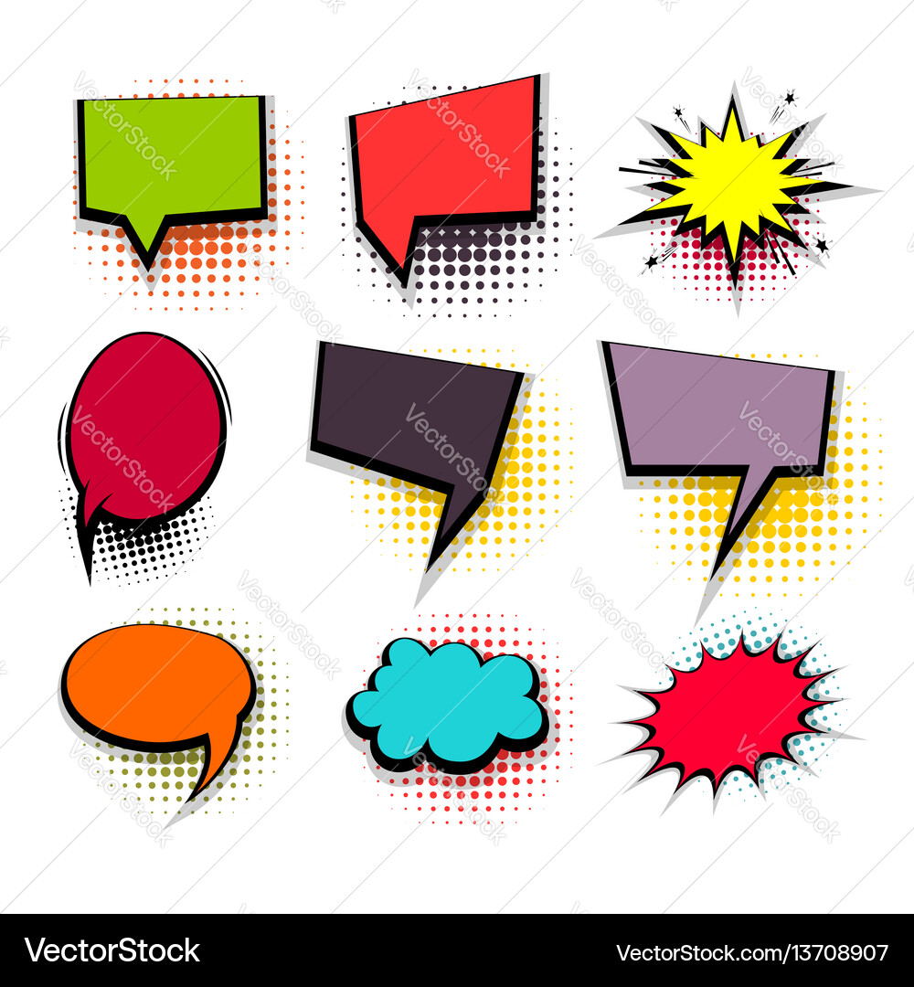 Funny set colored comic speech square bubbles Vector Image