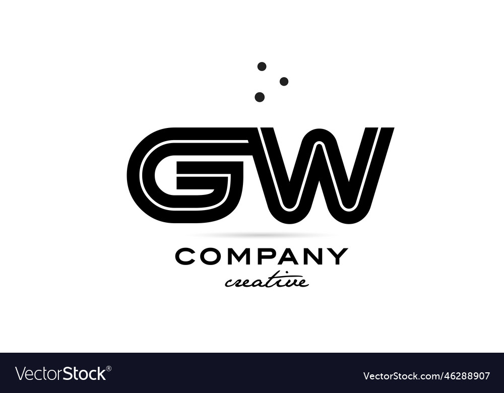 Gw Black And White Combination Alphabet Bold Vector Image