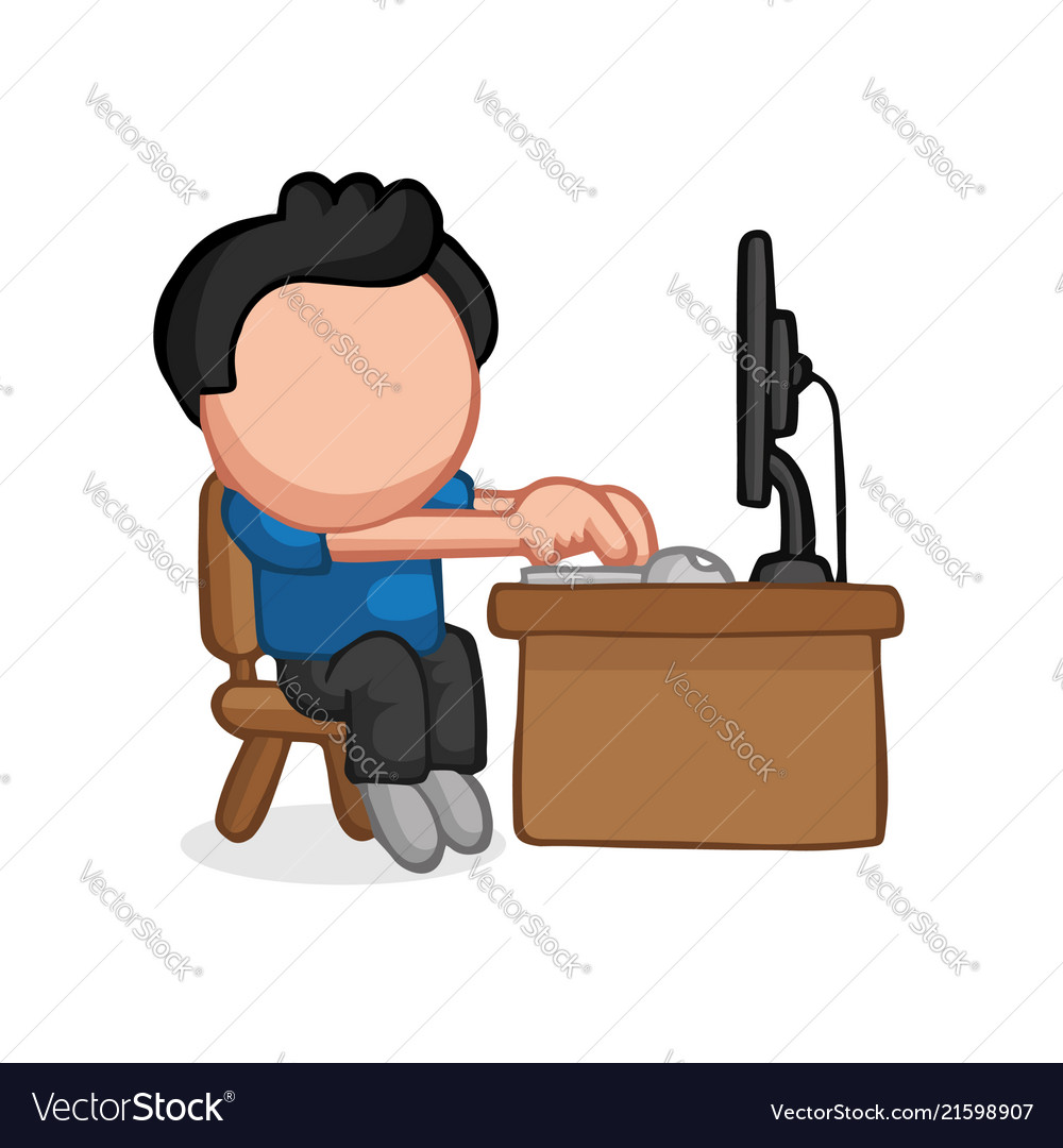 Hand Drawn Cartoon Of Man Sitting Behind Desk Vector Image