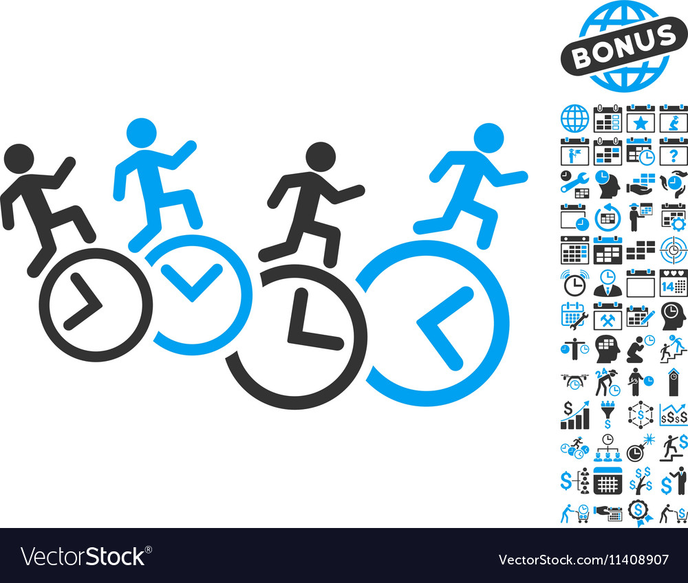 Men running over clocks flat icon