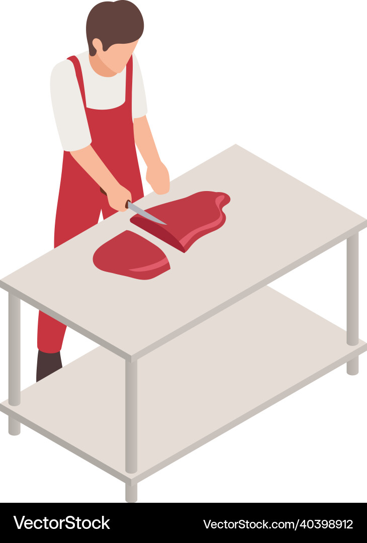 Butcher cutting meat composition Royalty Free Vector Image
