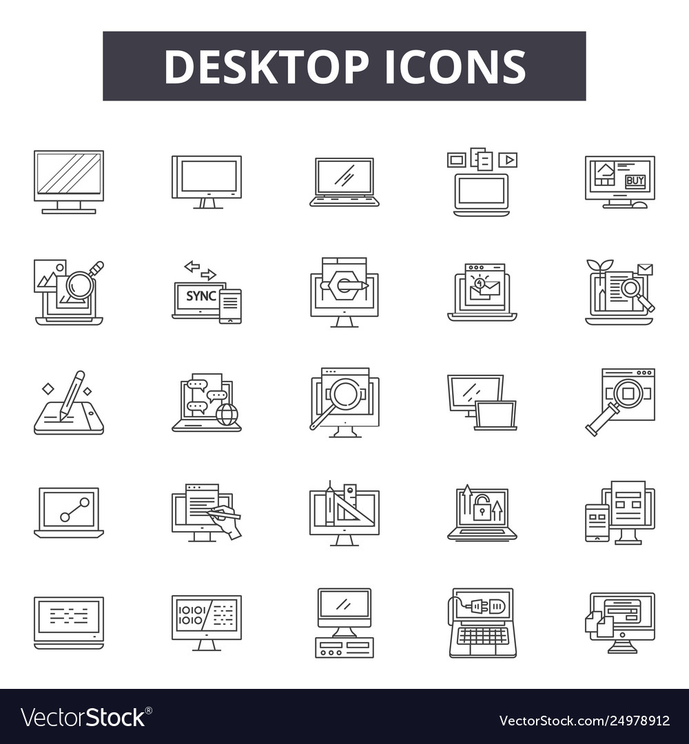 Desktop Line Icons Signs Set Outline Royalty Free Vector