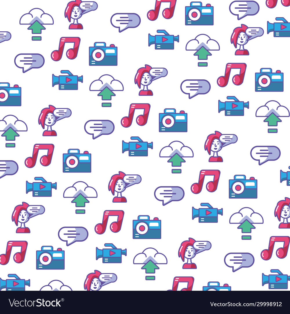 Digital world icons pattern in white background