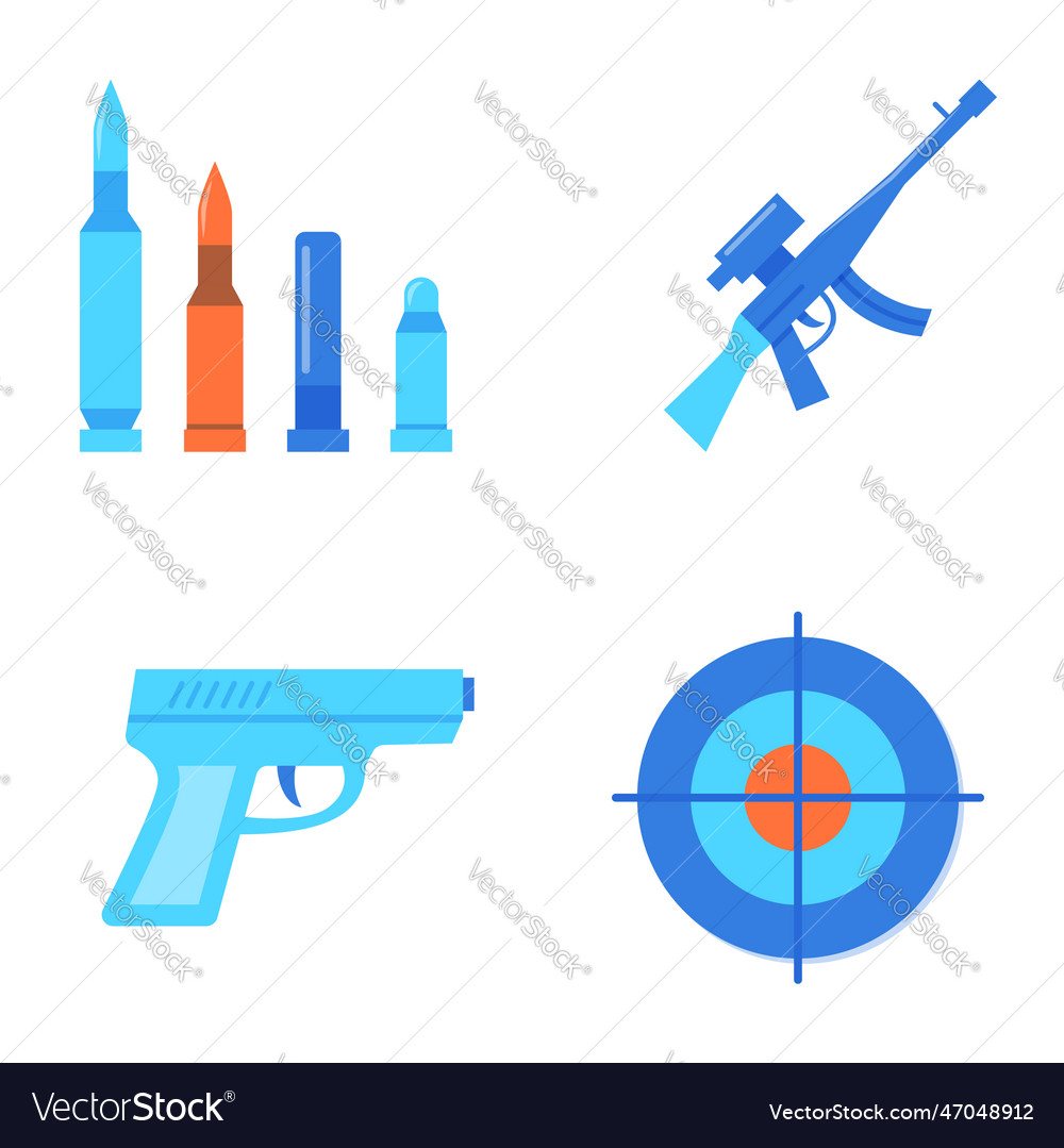 Firearms icon set in flat and line style vector image Firearms icon set in flat and line style