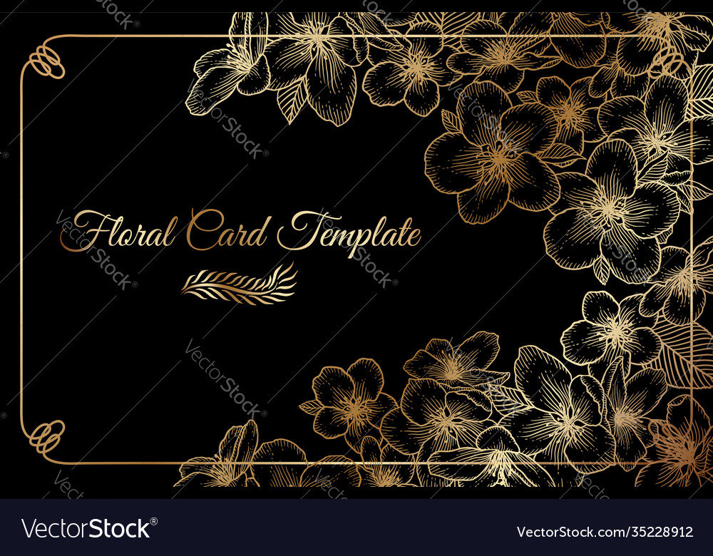 Floral wedding invitation dark golden elegant