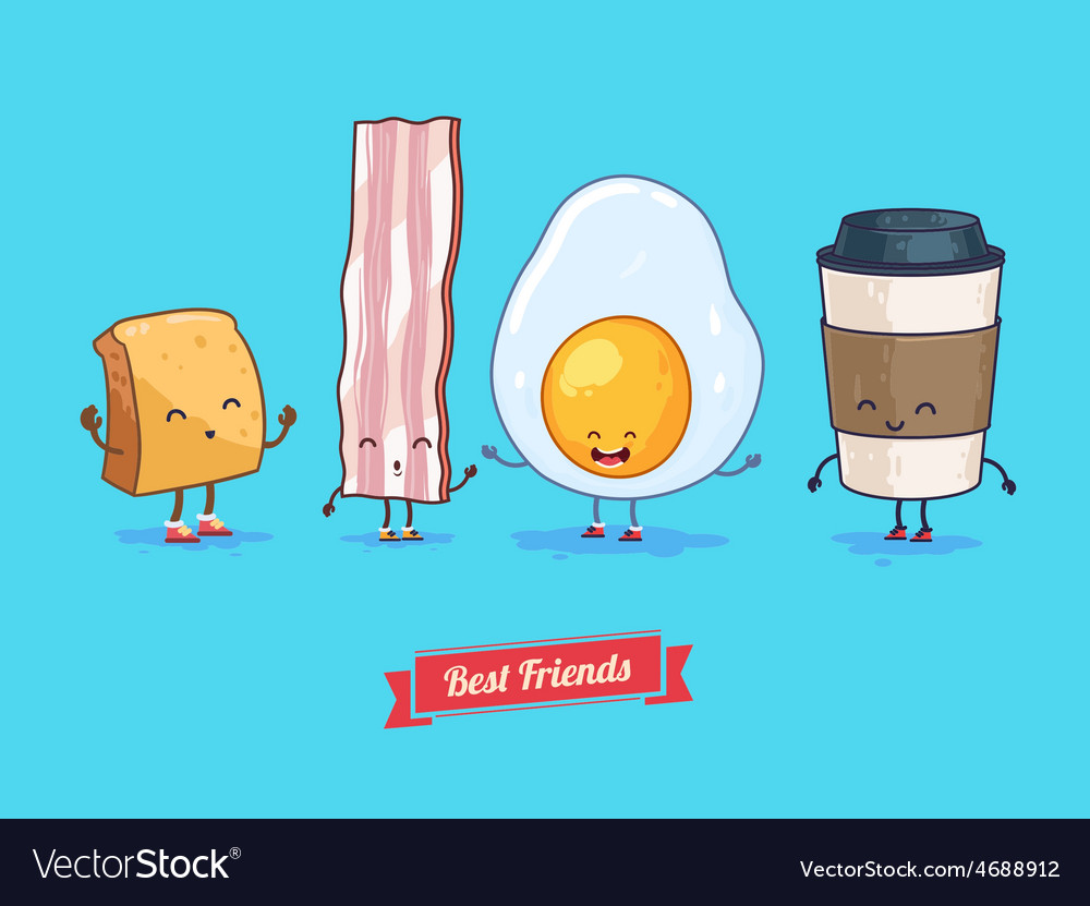 Funny cartoon cup egg bacon Royalty Free Vector Image Funny cartoon cup egg bacon Royalty Free Vector Image