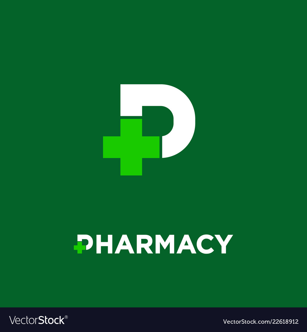 Letter p pharmacy logo with cross Royalty Free Vector Image