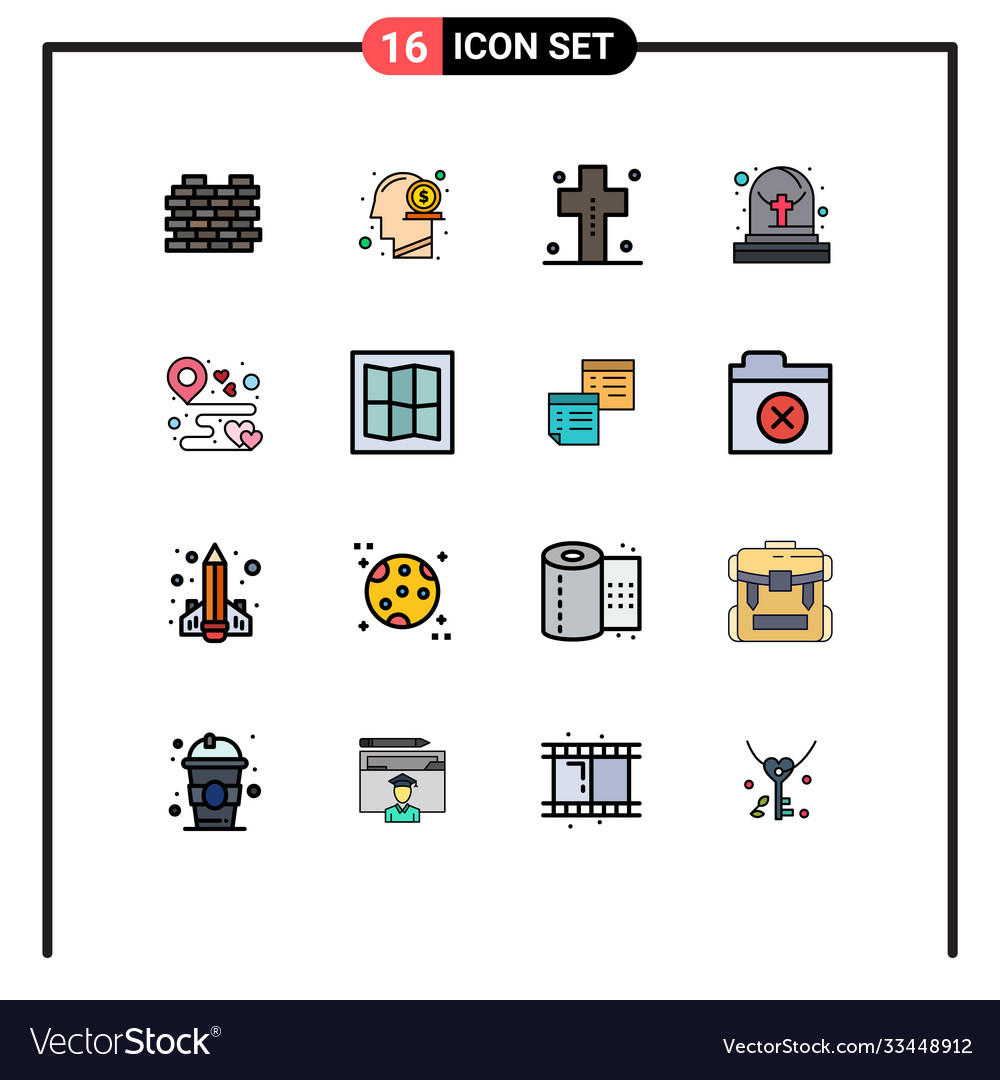 Set 16 flat color filled lines on grid