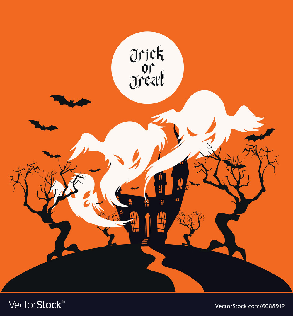 Spooky house trick or treat card design