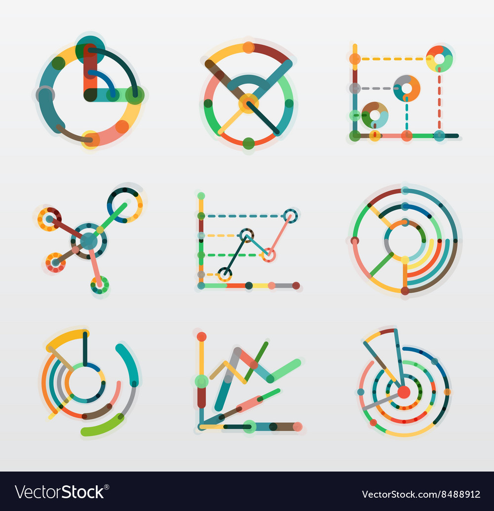 Thin line chart logo set graph icons modern